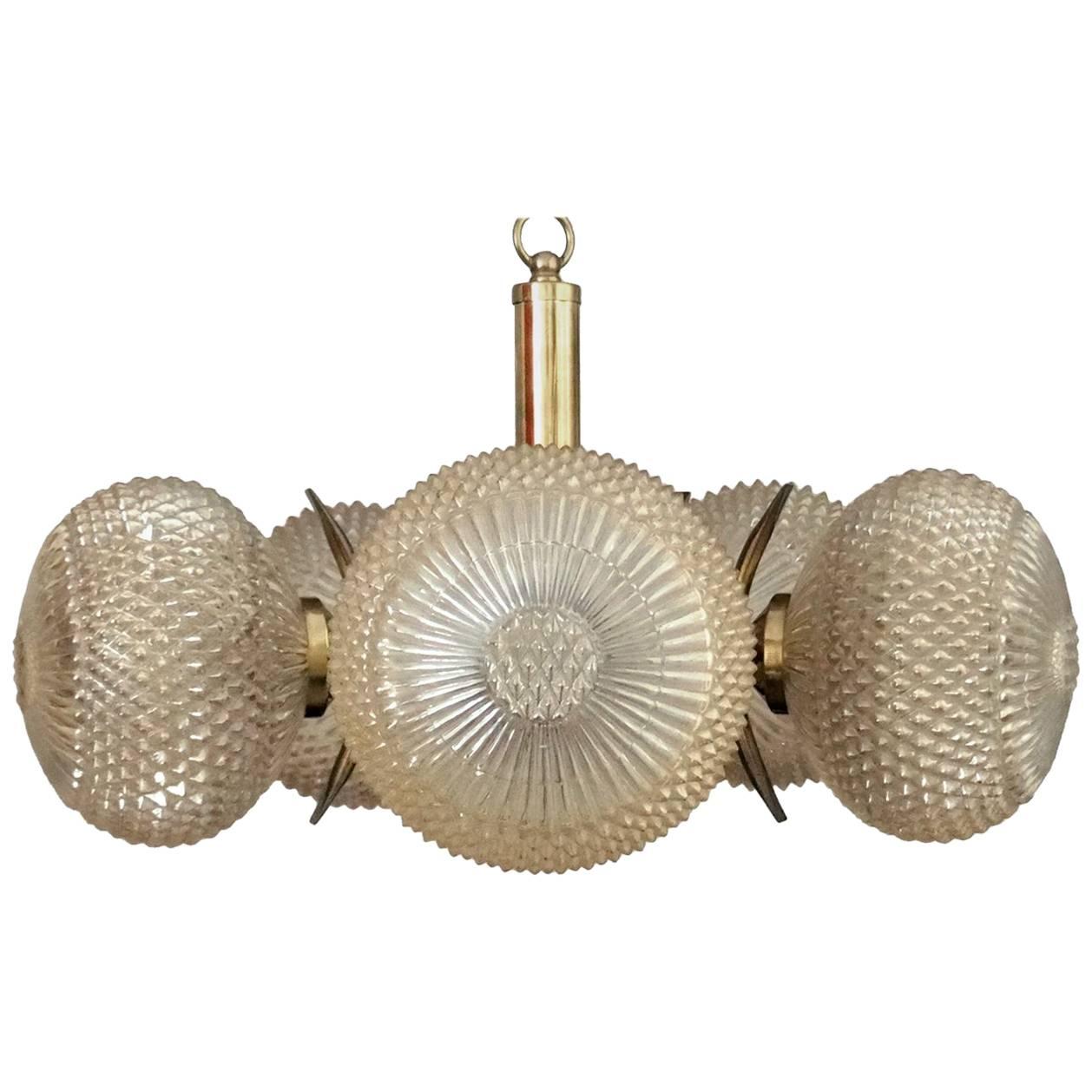 German Brass and Glass Sputnik Pendant Light Chandelier by Richard Essig