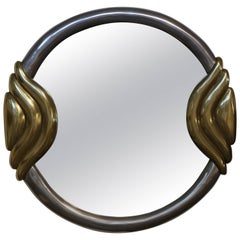 Metal-Clad 1980s Round Mirror