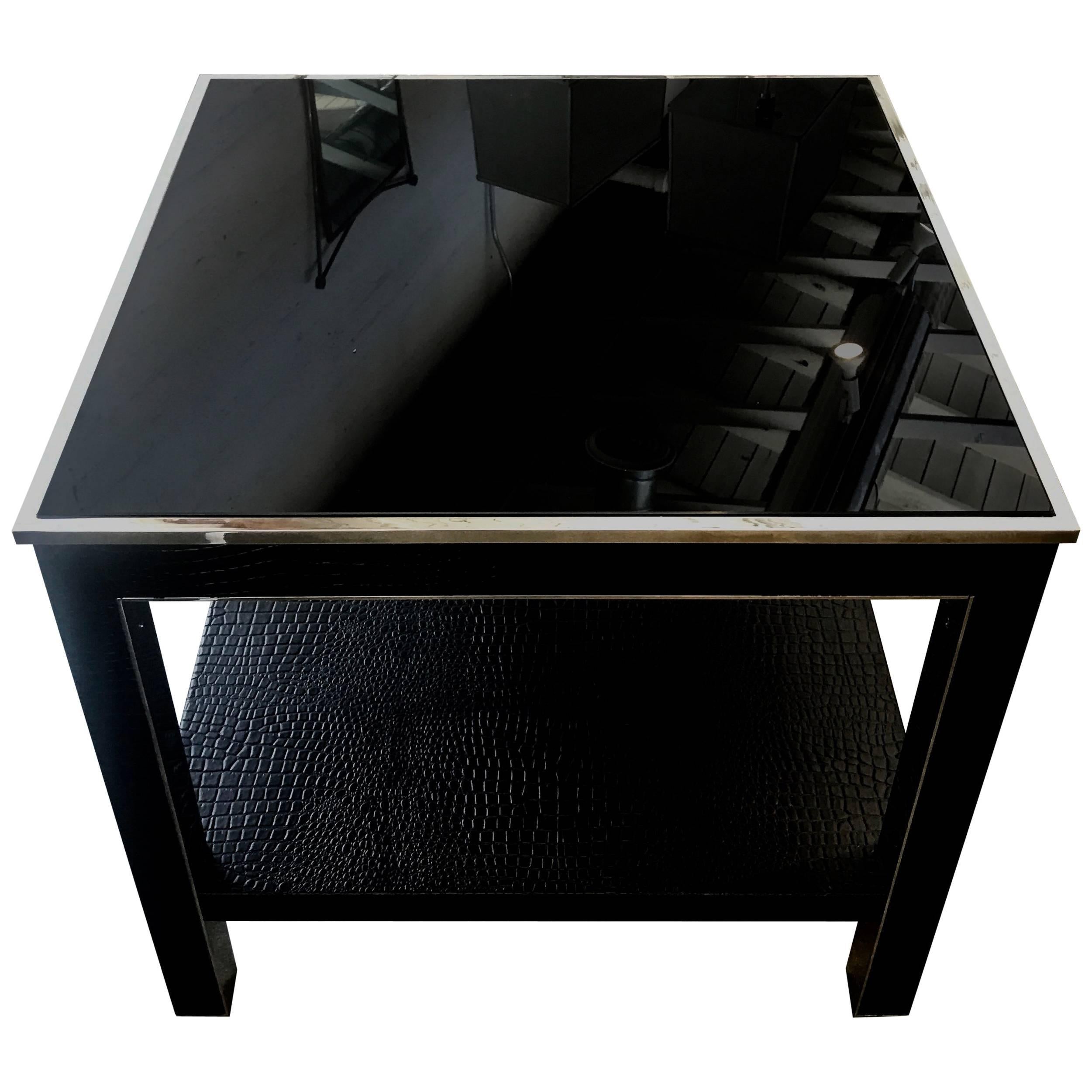 Faux Croc and Steel Table with Drawer For Sale