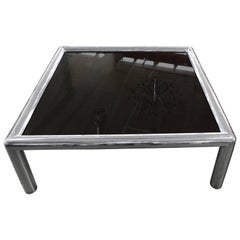 Signed John Mascheroni Aluminum Table with New Bronze Colored Glass