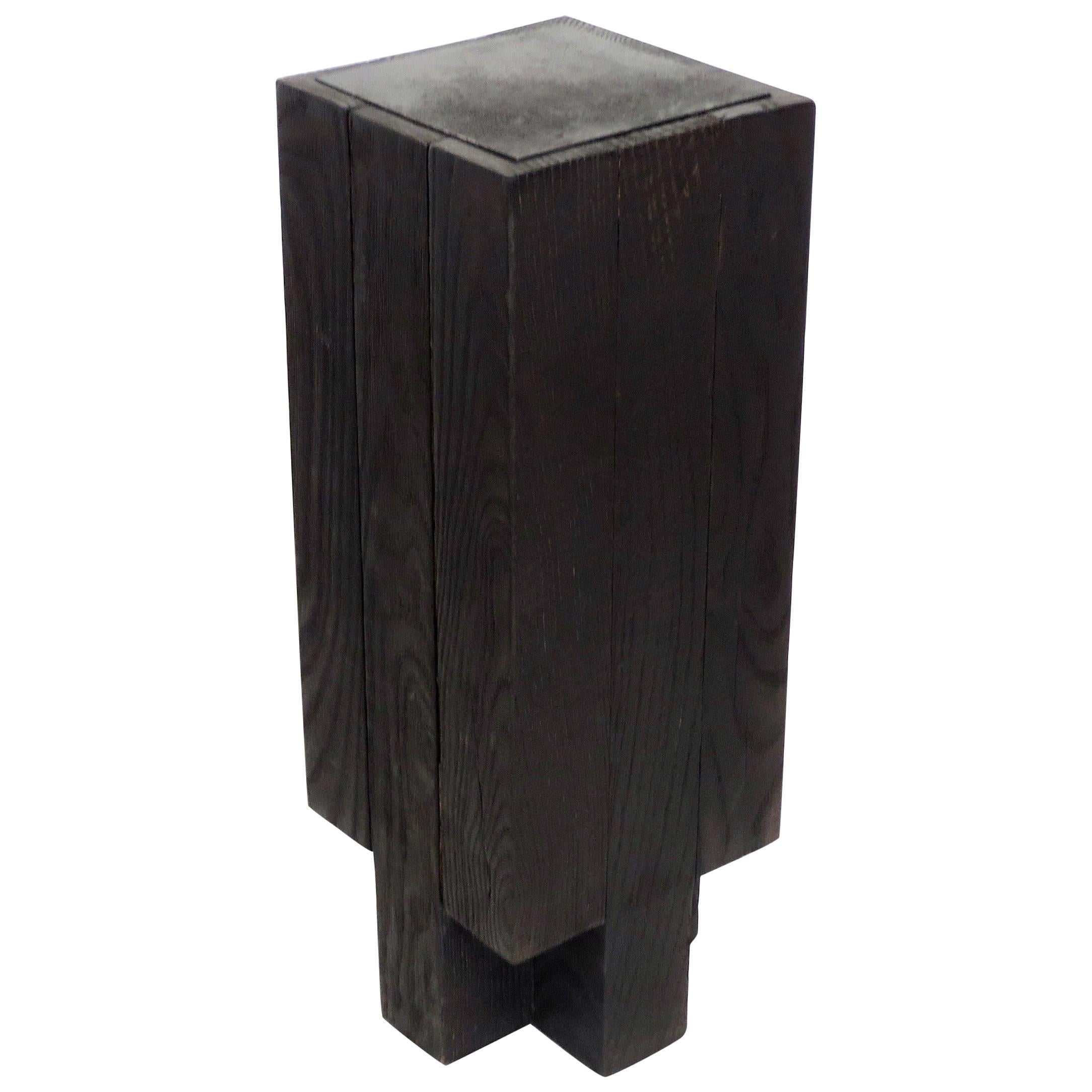 Arno Declercq Black Belgian Oak Wood and Burned Steel Cross Stool or Side Table 