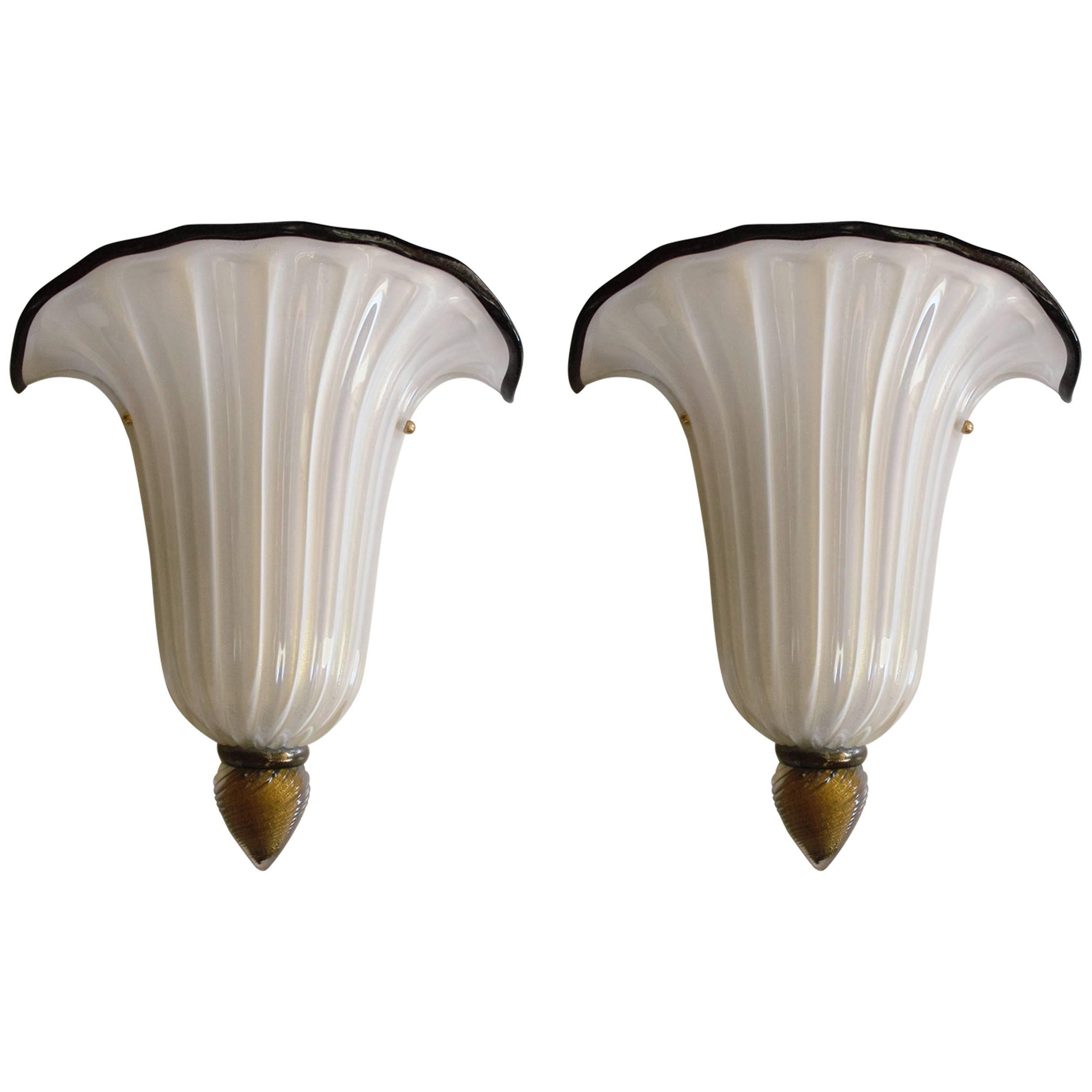 Pair of Shell Sconces by Barovier e Toso