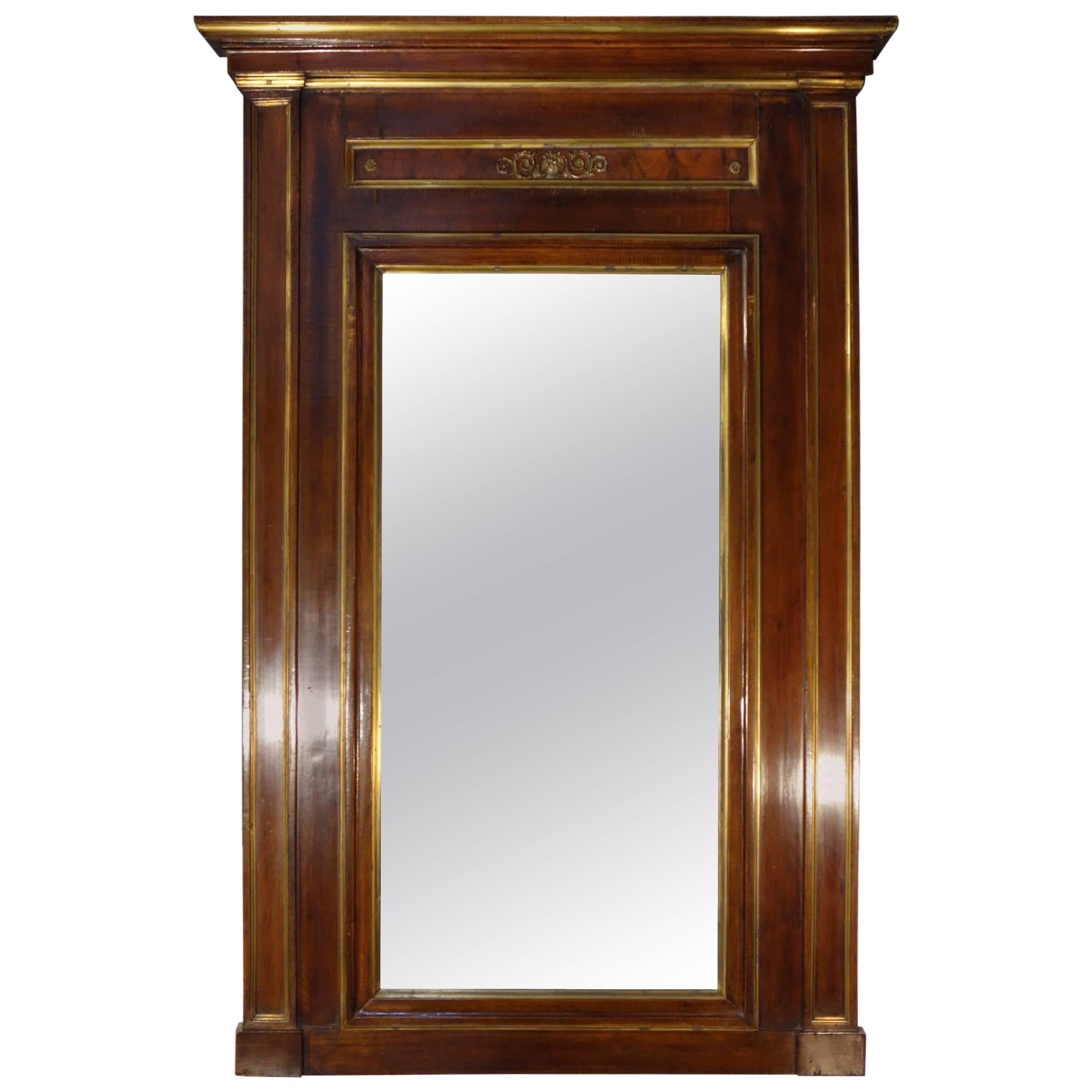 Early 19th Century Empire Framed Mirror Walnut with Gold Detail Circa 1820