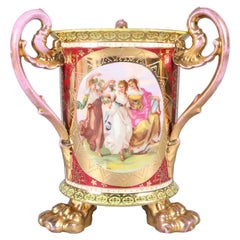 Antique Austrian Royal Vienna Hand-Painted and Gilt 3-Handled Loving Cup, circa 1890