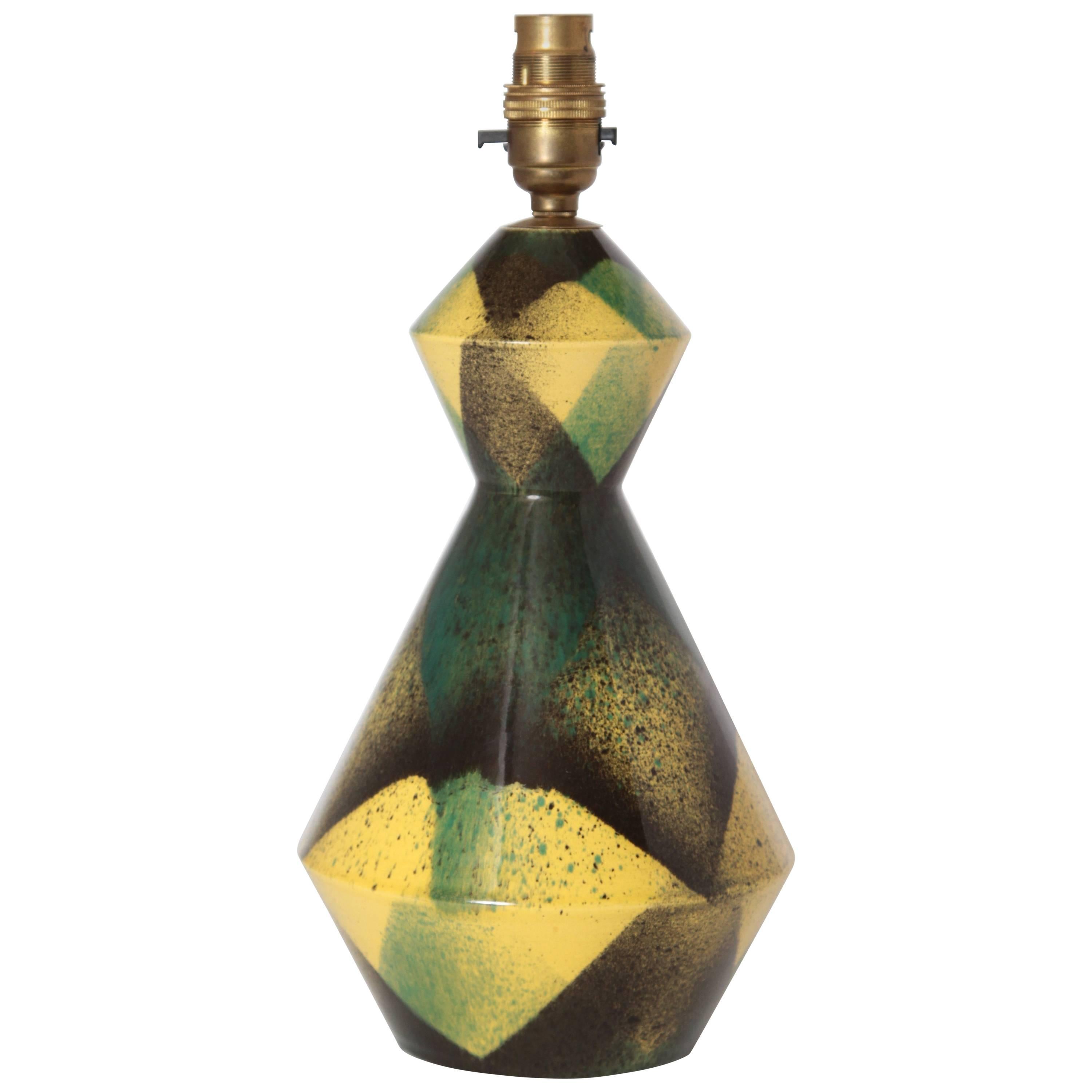 French Art Deco Cubist Marcel Guillard Glazed Stoneware Lamp for Editions Etling