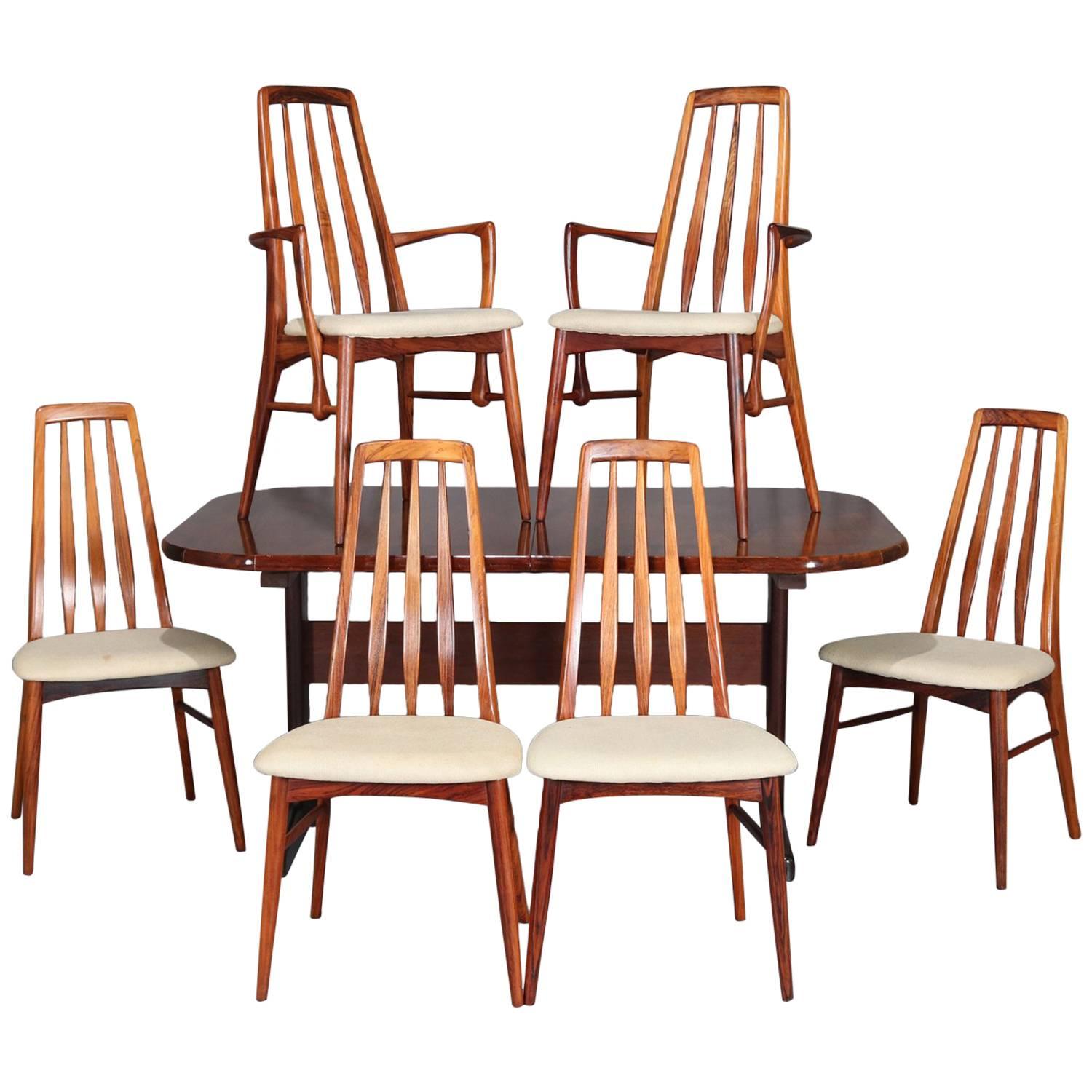 Midcentury Danish Modern Sculpted Rosewood Dining Table & Six Chairs, circa 1960