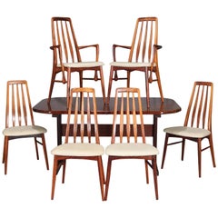 Midcentury Danish Modern Sculpted Rosewood Dining Table & Six Chairs, circa 1960