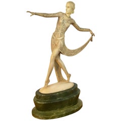 Art Deco Ivorine Dancer Statue Signed Lorenzl