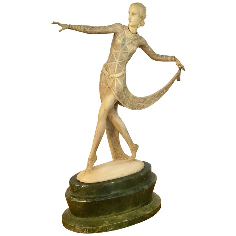 Art Deco Ivorine Dancer Statue Signed Lorenzl at 1stDibs