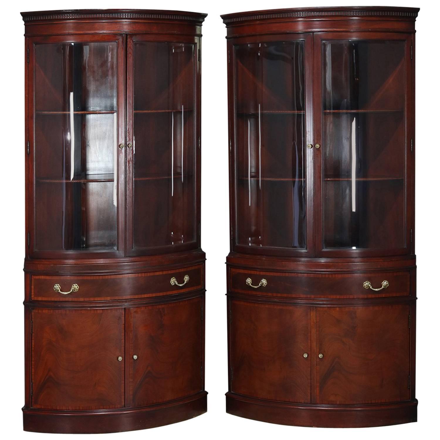 Two Baker School Flame Mahogany Cupboards by Fancher, NY 20th Century