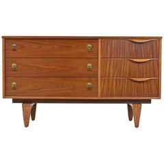 Mid-Century Modern Sculptural Lipped Pull Teak Double Dresser Credenza, 1960s