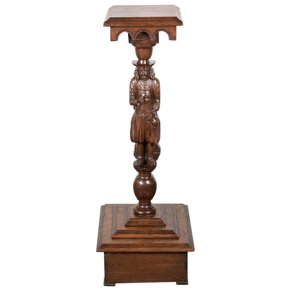 19th Century French Breton Carved Chestnut Figural Plant Stand