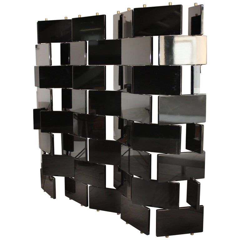 Eileen Gray Style Brick Screen, Black Lacquer Room Divider at 1stDibs