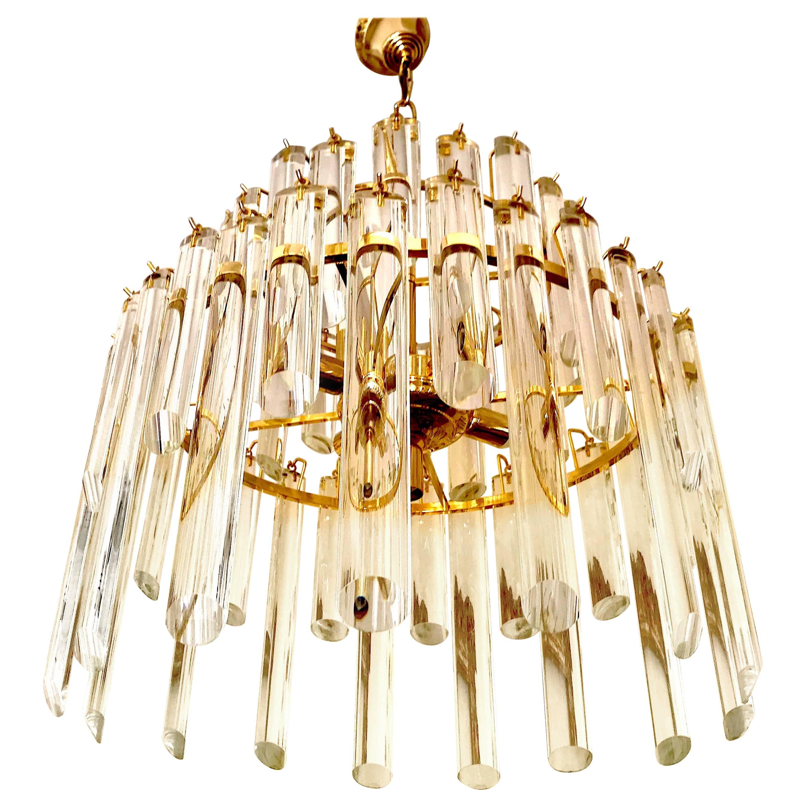 Paolo Venini mid-century Chandelier murano crystal 50 Pieces Gilt Frame, 1960 For Sale