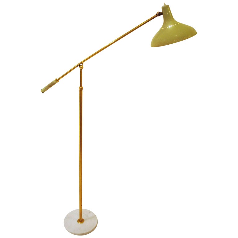 Stilnovo, Adjustable Floor Lamp Brass and Marble, Italy, 1950s For Sale