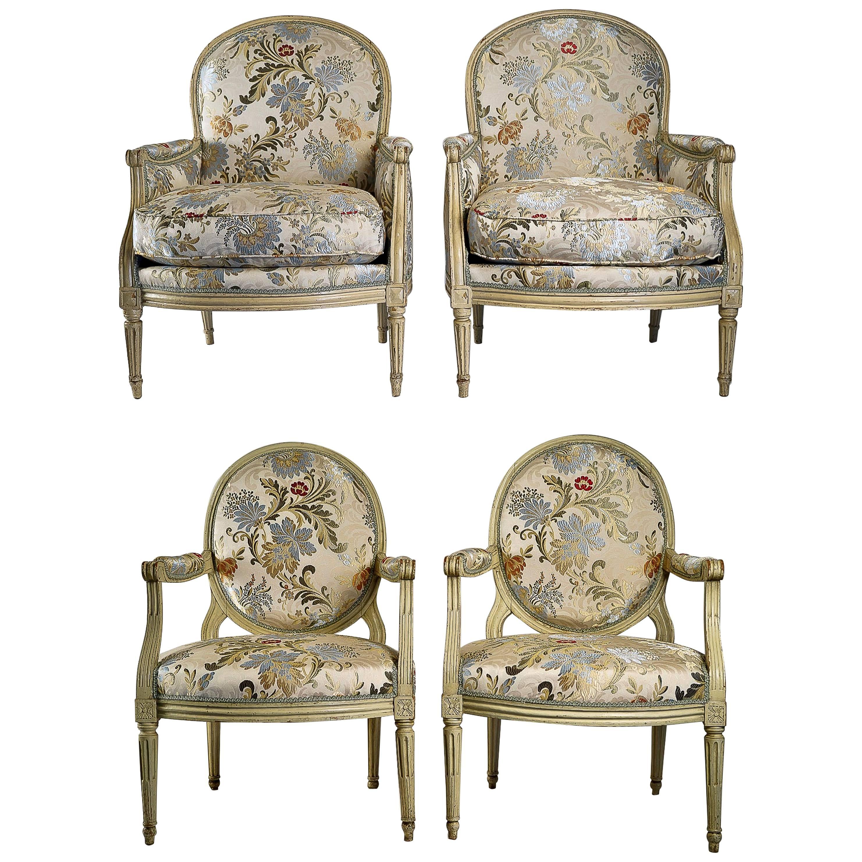 French 18th Century Lacquered Beechwood Four-Piece Salon Suite Louis XVI Period For Sale