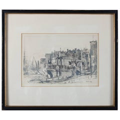 Antique English Etching "The Thames Police" of Thames Set by J. Whistler, Early Restrike