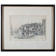 Gravure anglaise "The Thames Police" de l'ensemble de la Tamise par J. Whistler:: première réimpression