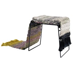 Handmade Gradient Textile and Matte Black Iron Crochet Knit Rug Stool