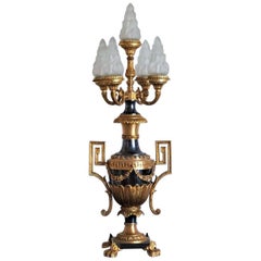 Large Empire Style Gilt and Patinated Bronze Urn, Amphora Table Lamp