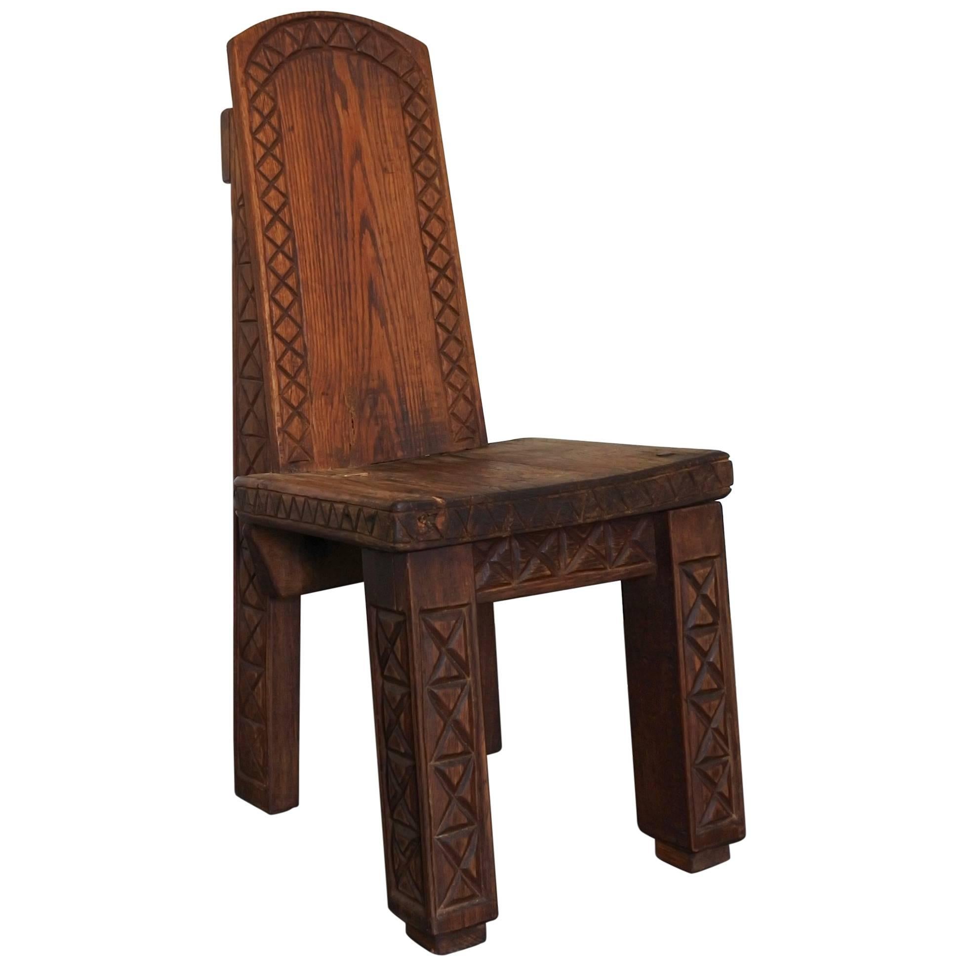 Africanist Solid Oak Wood Studio Chair, France, 1974