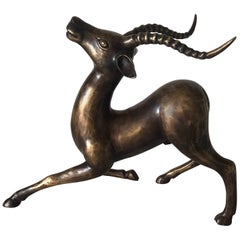 Large Kneeling Cast Bronze Antelope