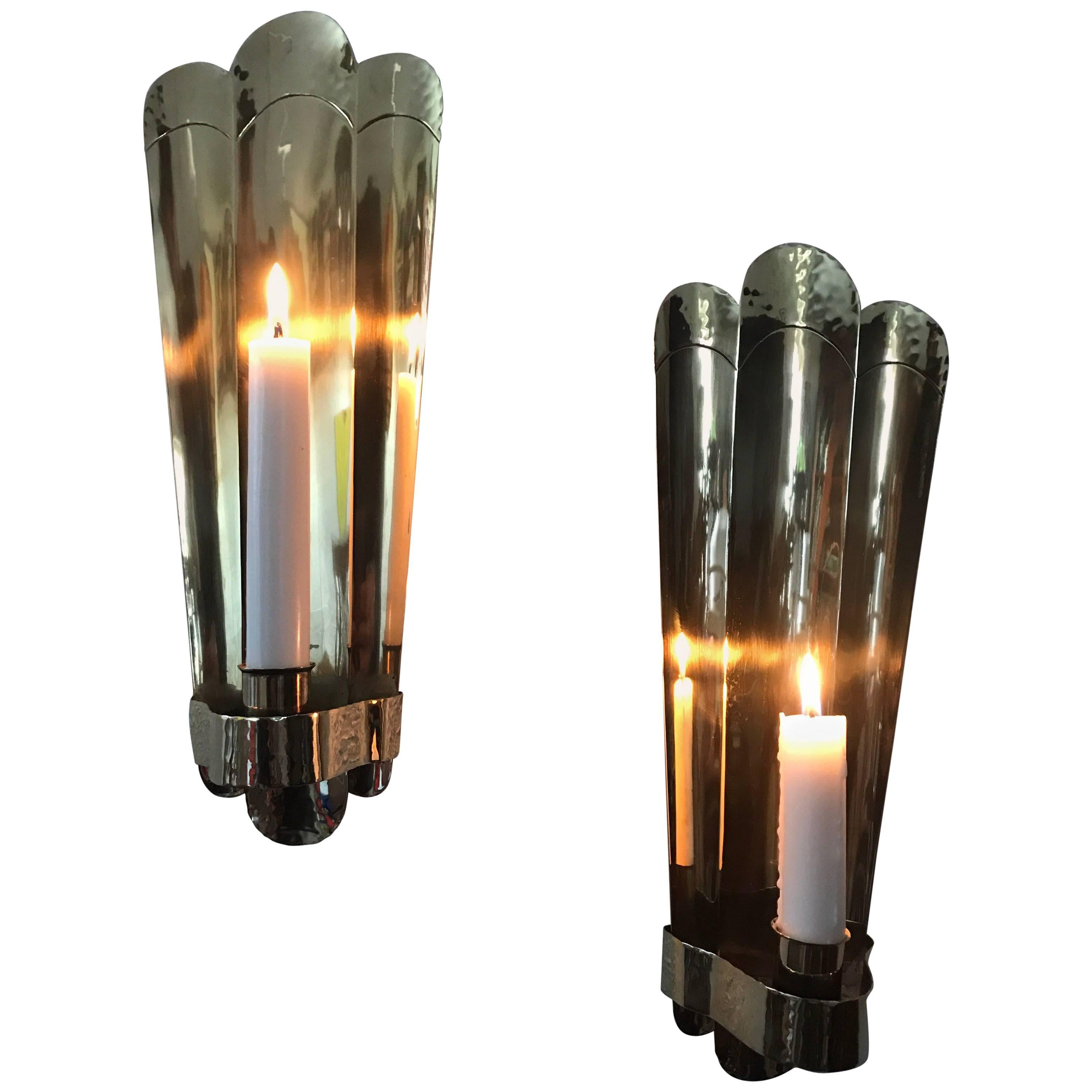 Swedish Art Deco Brass Wall Sconces or Wall Candleholders by C & N Svängsta    For Sale