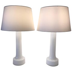 Large Pair of 1960 Swedish Bergboms Opaline Glass Table Lamps