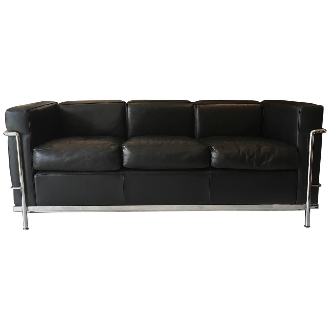 LC2 Petit Modele Three-Seat Sofa Designed by Le Corbusier for Cassina