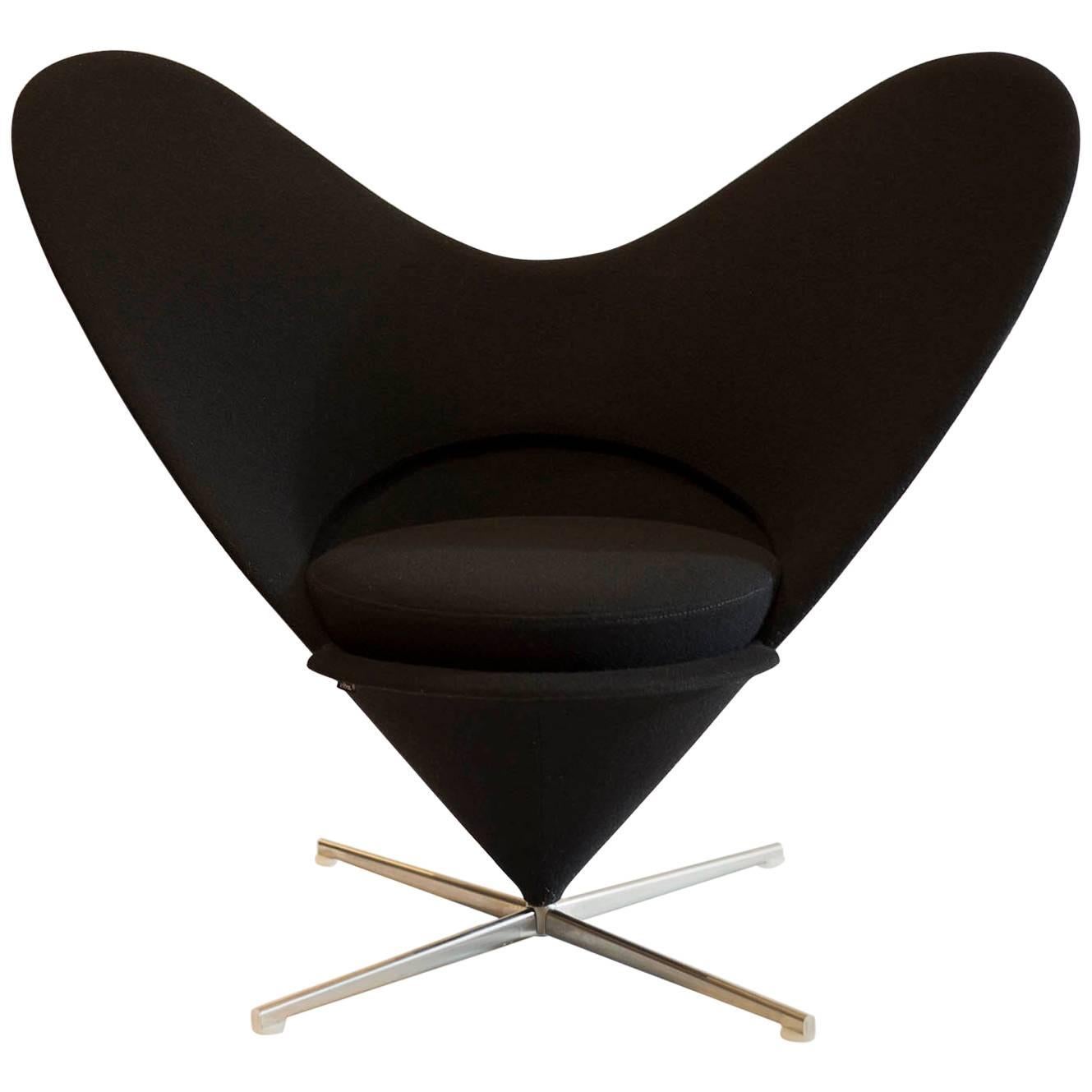 Heart Cone Chair by Verner Panton for Vitra in Black, Wool Fabric