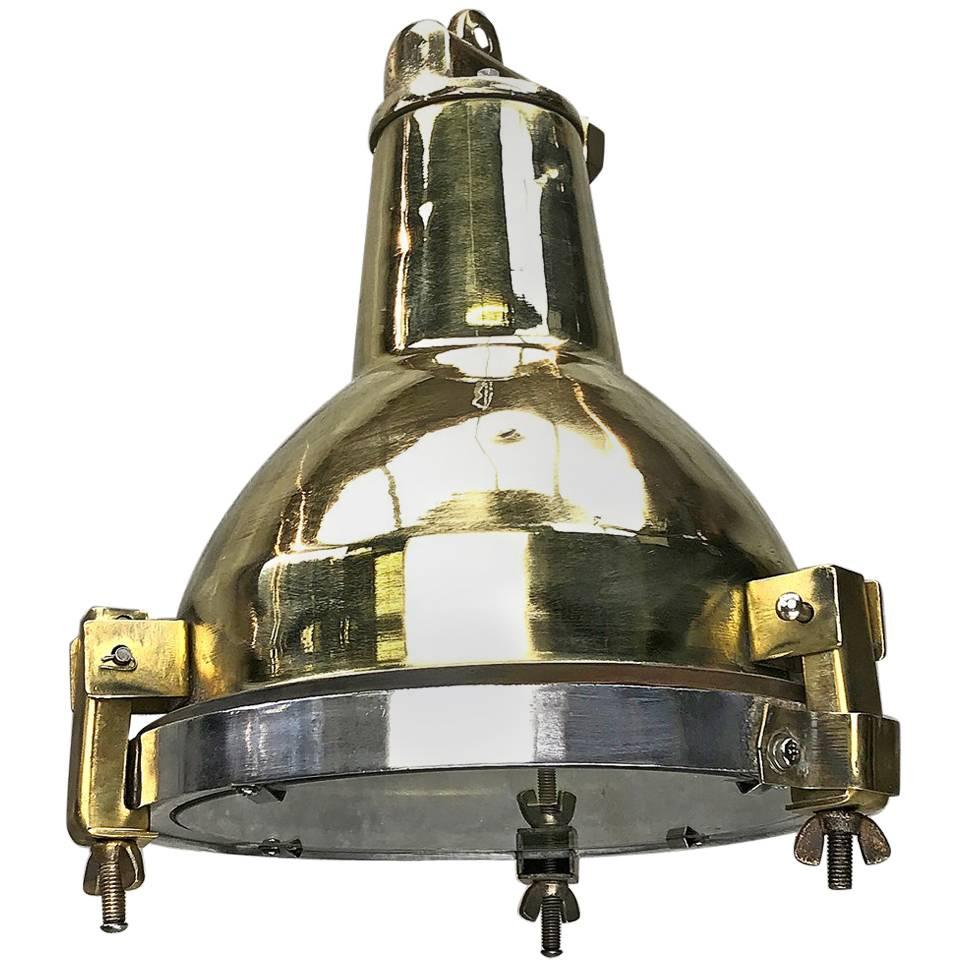 Late Century Korean Industrial Brass, Aluminium and Glass Spot Light Pendant