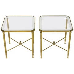 Pair of French Brass and Glass Side Tables