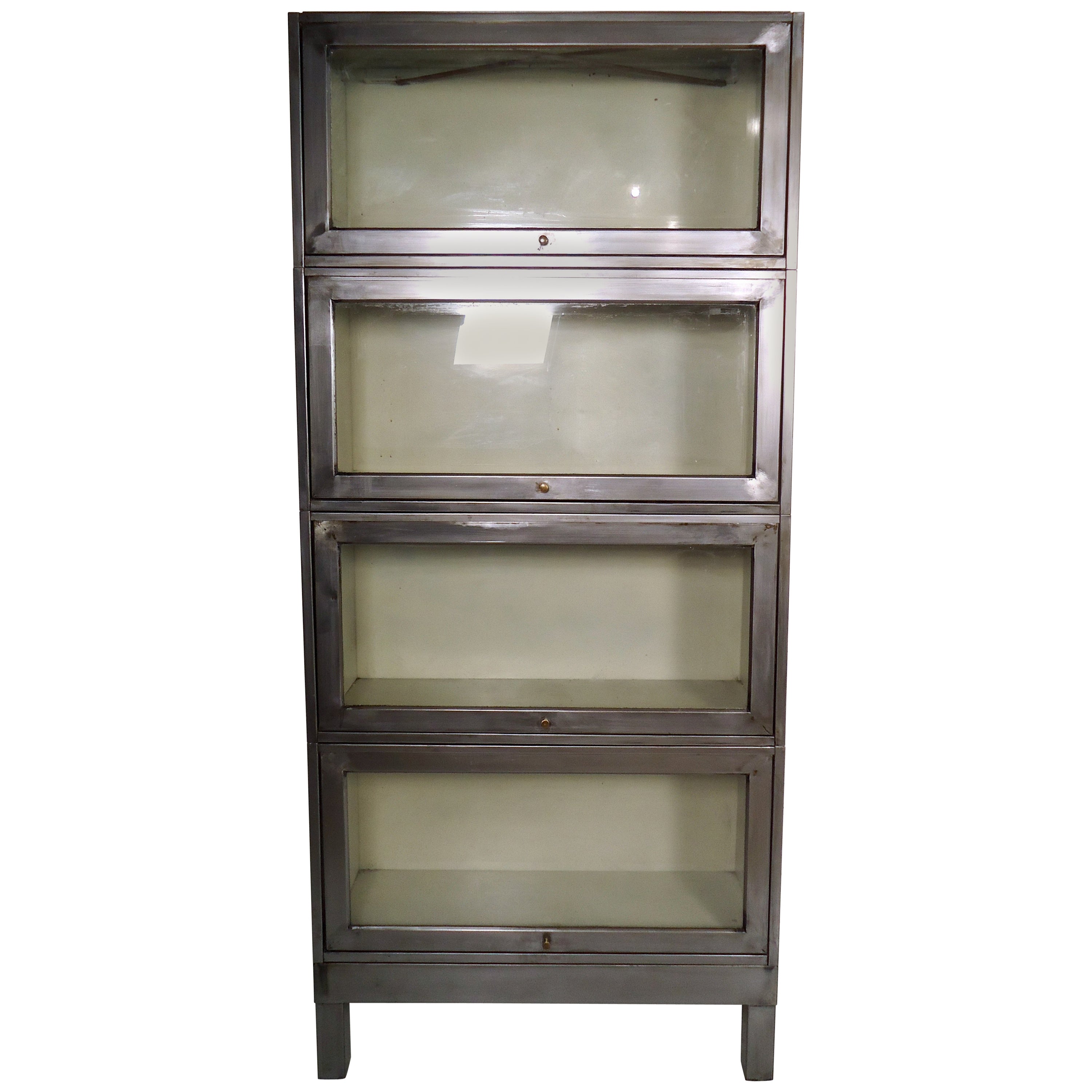 Midcentury Industrial Polished Steel Stacking Barrister Bookcase For