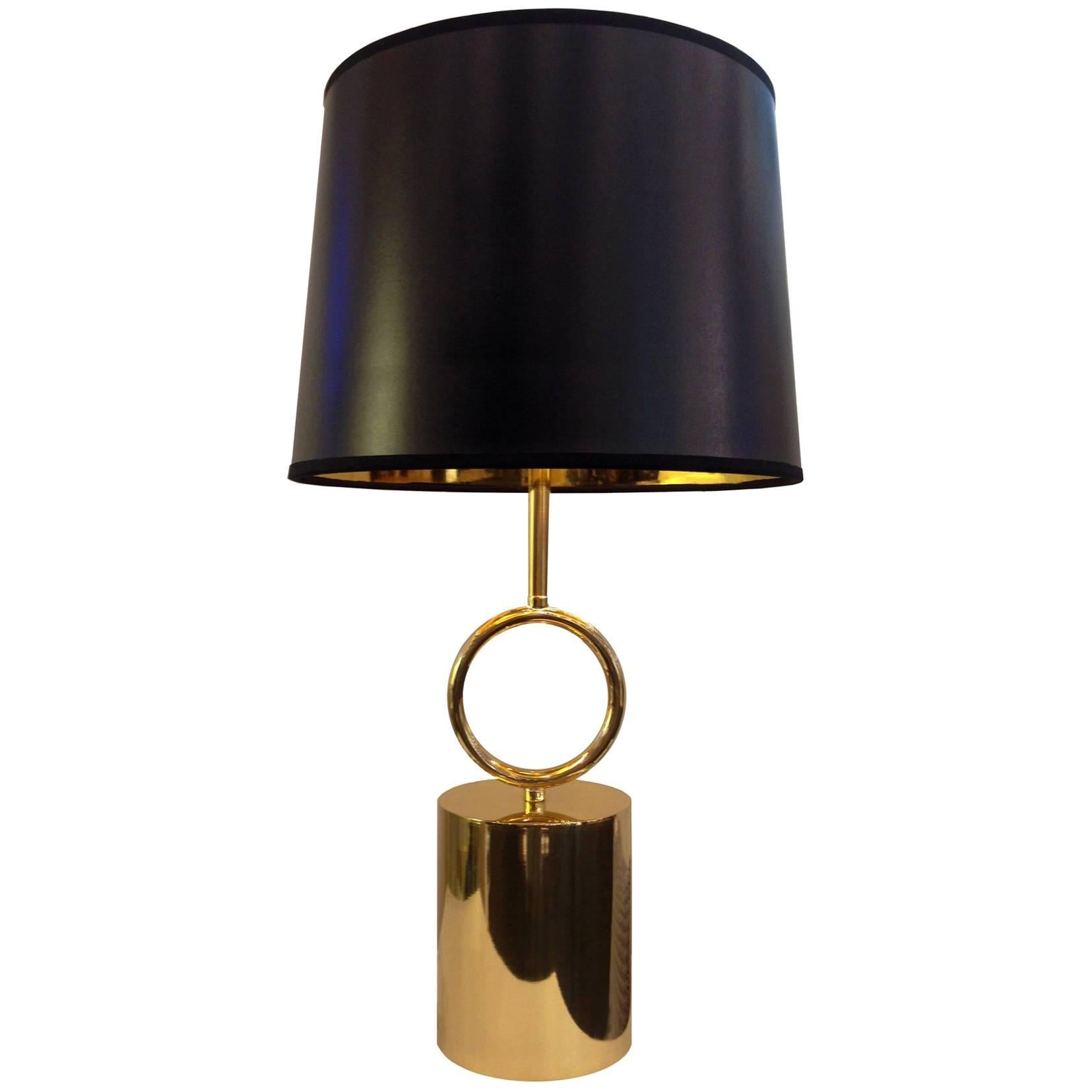 New Brass Table Lamp, "Hoop" Polished Brass or Rustic Bronze, Made in Italy For Sale