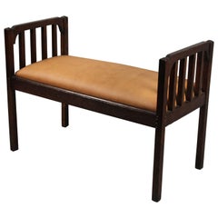 Antique Arts & Crafts Mission Bench with New Leather