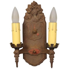 1 of 5 Double Sconces with Knight, circa 1920s