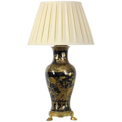 Late 18th Century Chinese Export Mirror Noir Vase Lamp