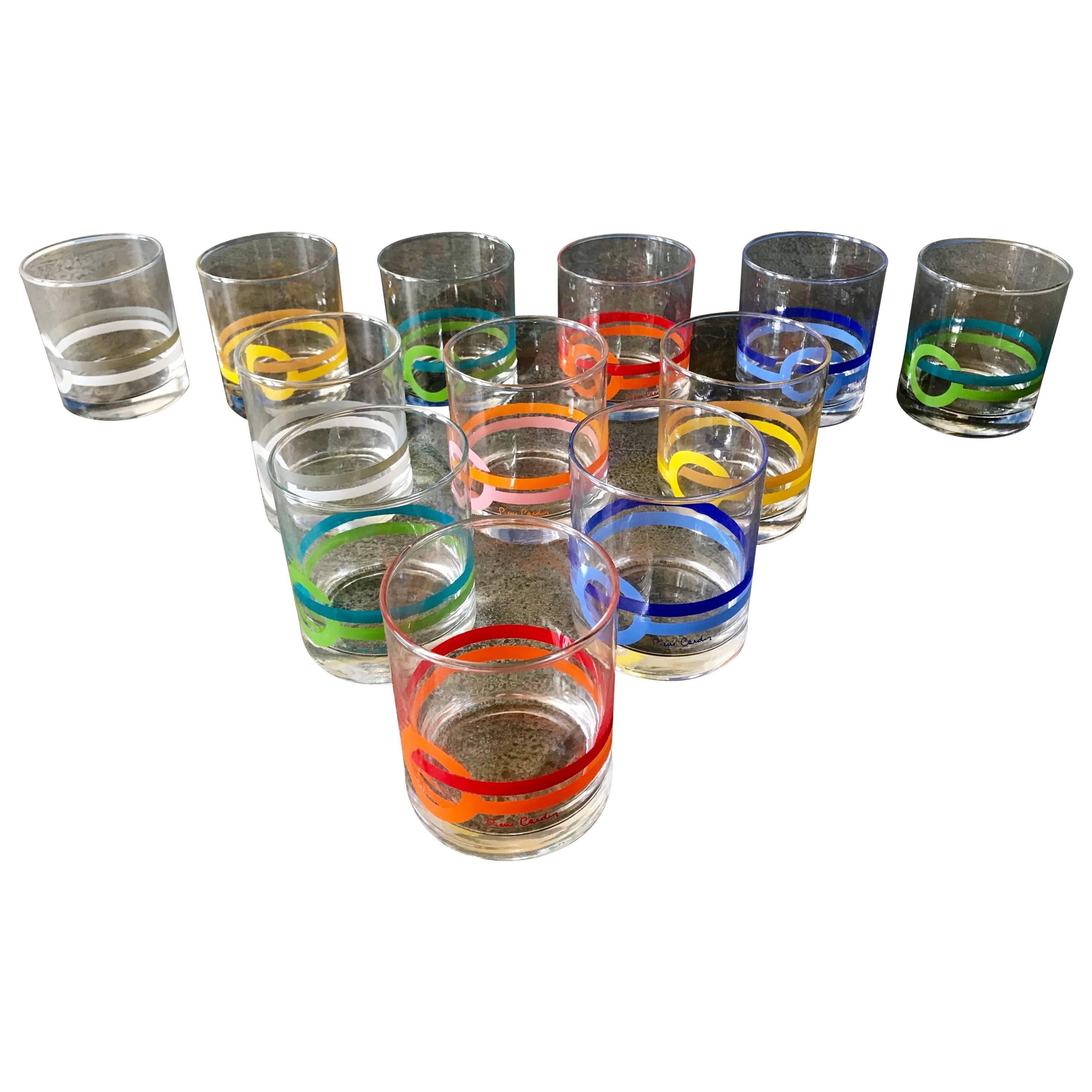Rare Set of 12 Pierre Cardin Modern Cocktail Glasses, "On The Rocks", 1980s