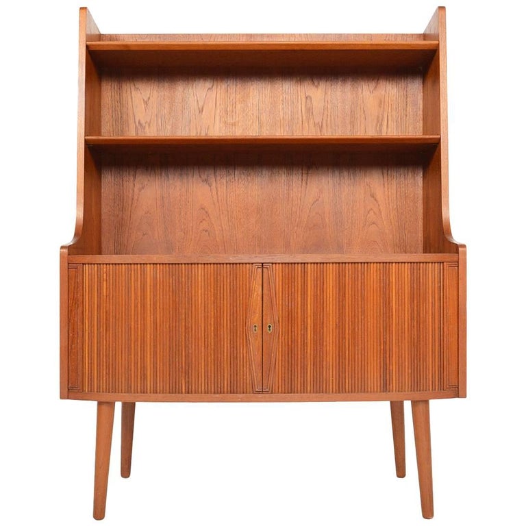 Danish MidCentury Modern Short Tambour Bookcase in Teak For Sale at