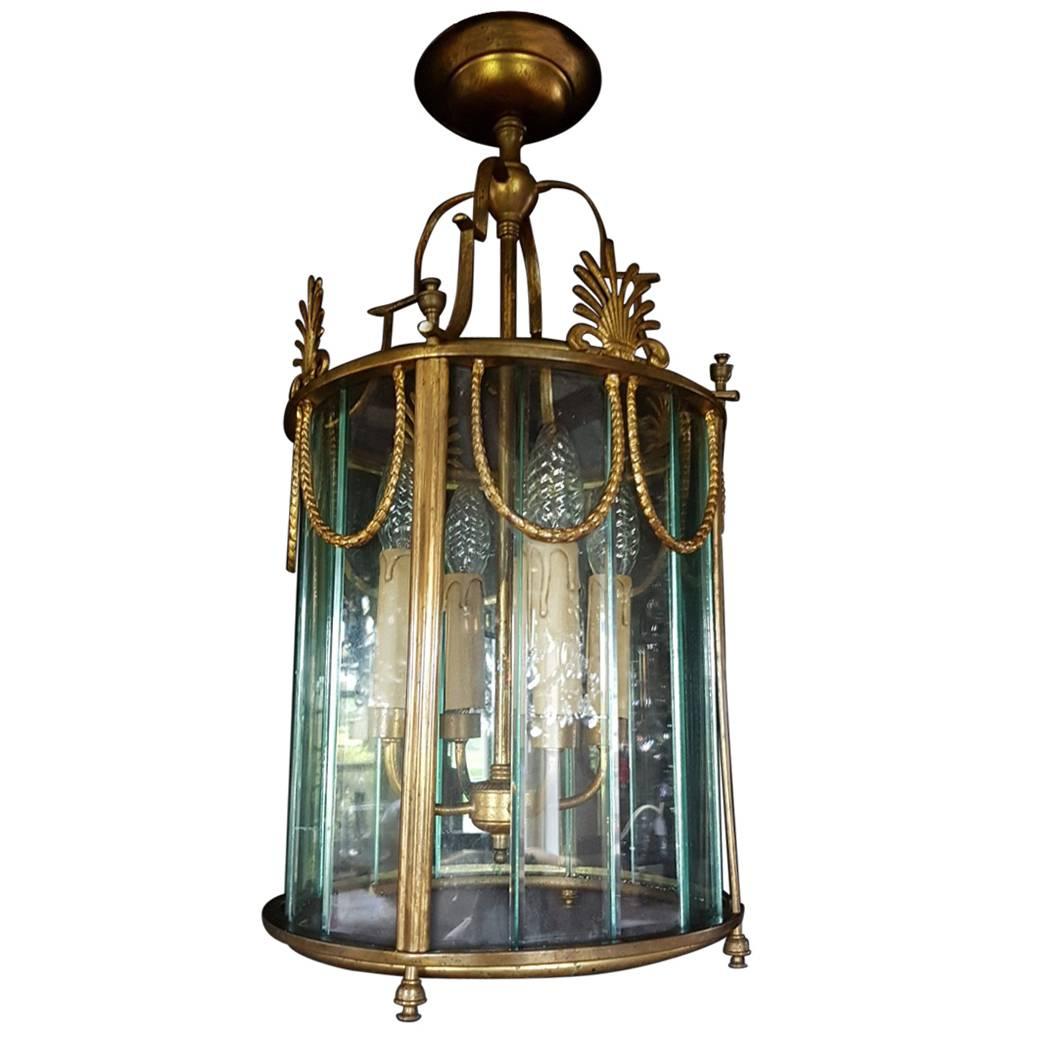 Regency French Multi Panel Gilt Bronze Four-Light Lantern For Sale