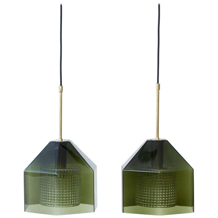 Pair of Glass Pendants by Carl Fagerlund for Orrefors, Sweden, 1960s