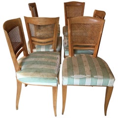 Baptistin Spade Set of Six Caned Back Sycamore Chairs, 1950s French, Documented