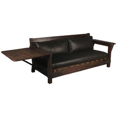 Spanish Revival California Signed Monterey Drop-Arm Sofa in Old Wood Finish