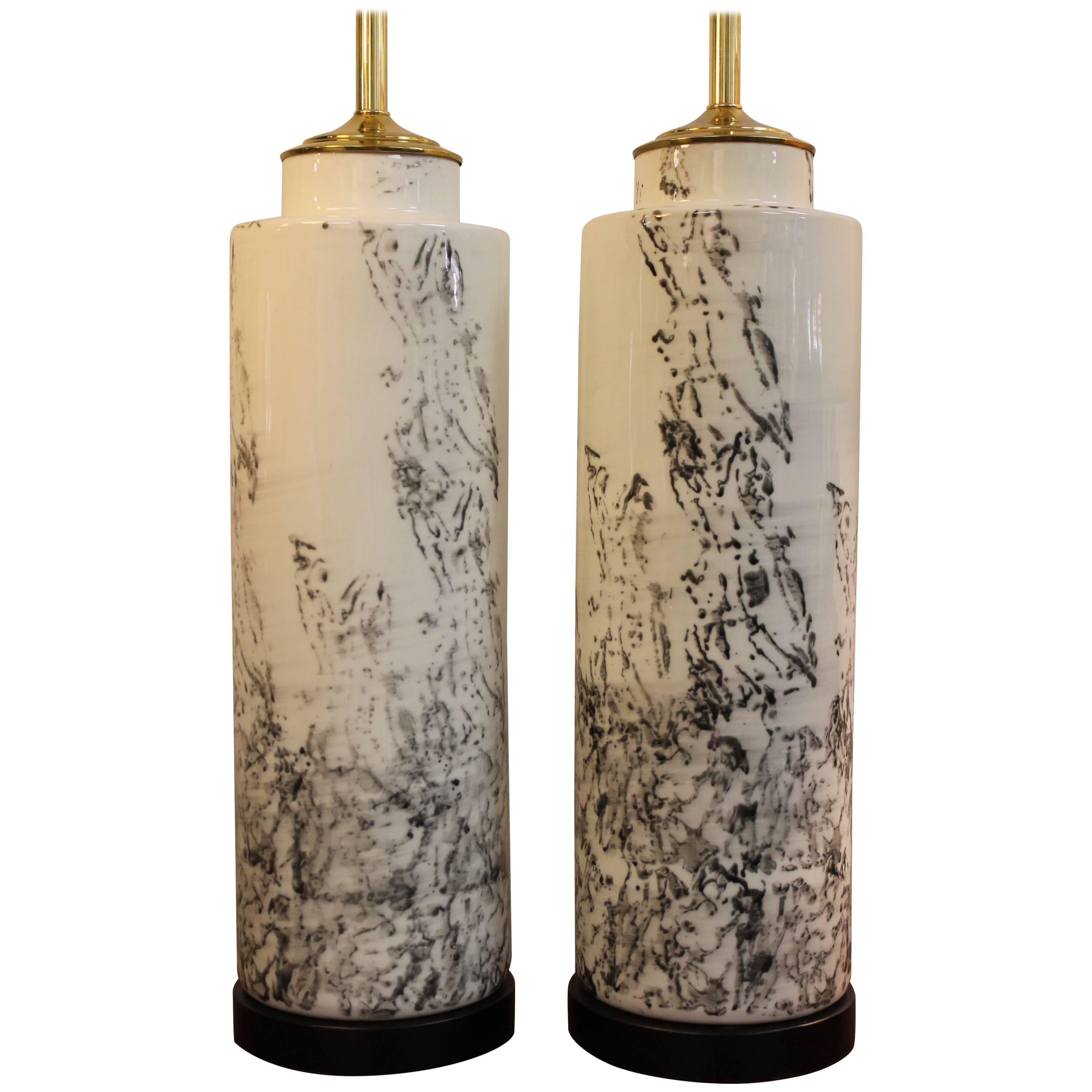 Pair of Abstract Asian Inspired Ceramic Lamps