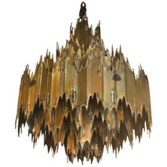 Tom Greene for Feldman Brutalist Torch Cut Chandelier Seven-Tier Metal