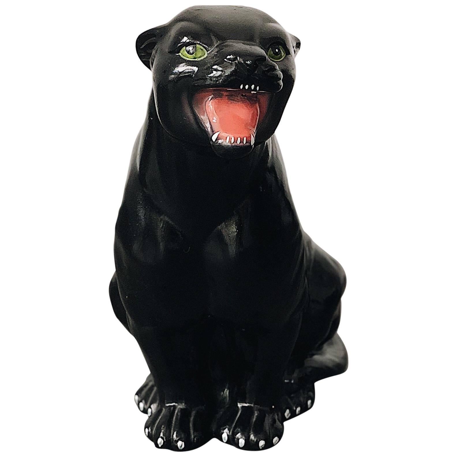 Small Black Panther Ceramic Sculpture, Italy, 1960s. 