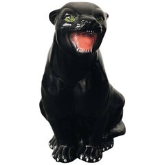 Vintage Small Black Panther Ceramic Sculpture, Italy, 1960s. 