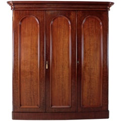 Antique 19th Century Victorian Mahogany Three-Door Fitted Wardrobe, circa 1870