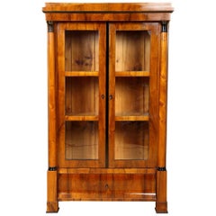 Antique Biedermeier Walnut Vitrine Bookcase, circa 1840