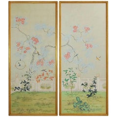 Chinoiserie Flora and Fauna Painted Panels by Robert Crowder